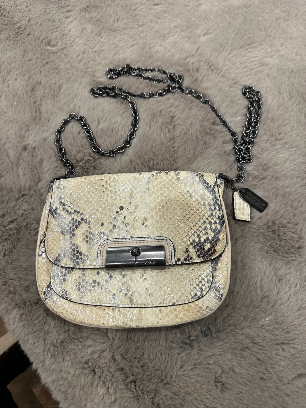 Coach Snake-Print Pebbled Leather Crossbody - Cream/Black Snakeskin NWOT